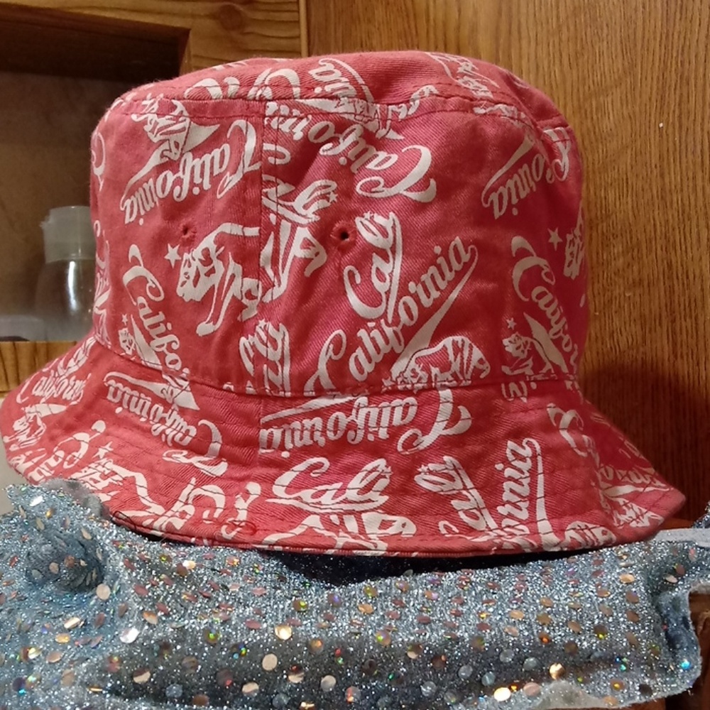 Pink and white California bucket hat